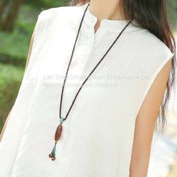 Nine Agate Pendant Necklace Pendant Accessories Simple Retro Vain Long Folk Style Agate Female Sweater Chain photo-2