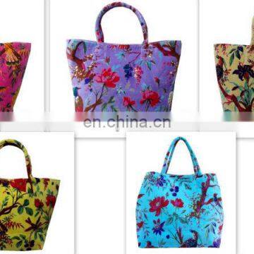 Cotton Velvet Shoulder Bags Indian Beach Bags Bird Floral Handbags