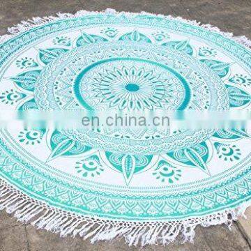 Indian wholesale mandala roundie round 100% cotton round beach towels Yoga mat Table cloth with tassels fringe