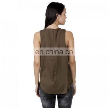 Solid Brown Sleeveless Top for Girls photo-5