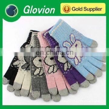 Rubbit pattern top class fibre touch screen gloves Finger touch screen glove High Tech electric conduction touch gloves