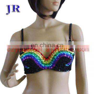 Tribal rainbown color sequins performance belly dance bra top YD-004#