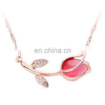 New Wholesale Tulips Shape Red Crystal Rhinestone Rose Gold Pendant Chain Necklace For Grils