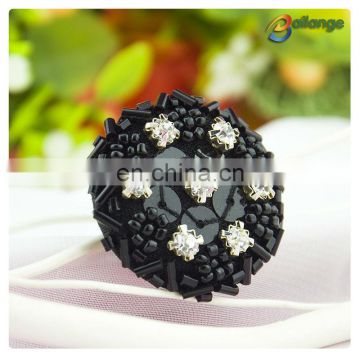 Bailange hot sale high quality ladies garment accessories fashion beaded round neck button t-shirts