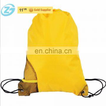 Polyester Drawstring Zipper Sports Backpack With Small Mesh Water Bottle Holder