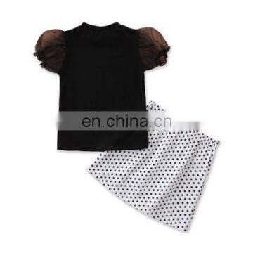 2PCS Toddler Baby Girl Clothes Puff Sleeve Tops T-Shirt Polka Dot Skirt Outfits