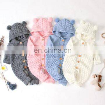 2020 Ins Autumn Full Sleeves Knitting Hooded Baby Bodysuits