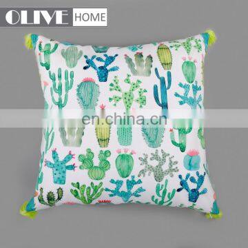 Linen Custom Design Hemp Tropical Rain Forest Leaf Cactus Printing Outdoor Pillow Cushion With Tassels photo-2