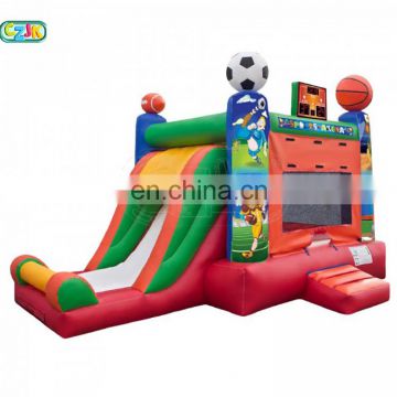 custom open air combo slide soccer football bouncer inflatable moon bounce  for party