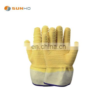 Sunnyhope fishing Latex Jersey cotton liner gloves rubber hand gloves Rubber Yellow Wave Crinkle latex Wide mouth glove