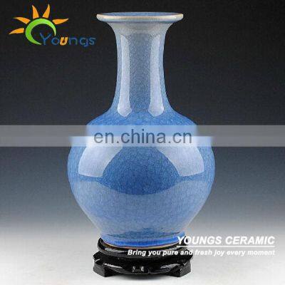 Special Oriental Plain Color Ice Crackle Blue Glazed Ceramic Decorative Vases