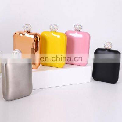 Custom Wholesale Outdoor Mini, Whiskey Alcohol Stainless Steel Wine Pot Female Candy Color Diamond Lid Portable Hip Flask/