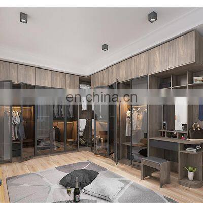 Modern Fitted Glass Door Luxury Wooden Wardrobes/Bedroom Wardrobe Designs With LED photo-4