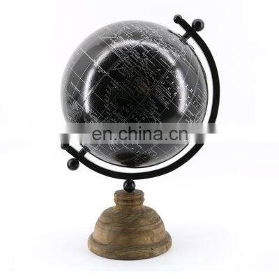 black color clear glitter map wood stand desktop ornaments globe for decoration