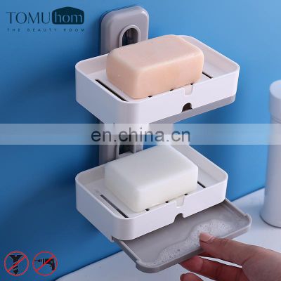 Wall mounted space saving double layers soap holder adhesive soap holder plastic new design soap holder drain