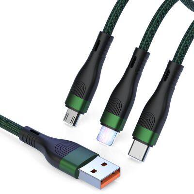 Factory 3 In 1 Nylon Braided 6a Micro Usb Type C OD4.0 Charger Cable 66W PD Data Cable for Apple for Android for Huawei photo-5