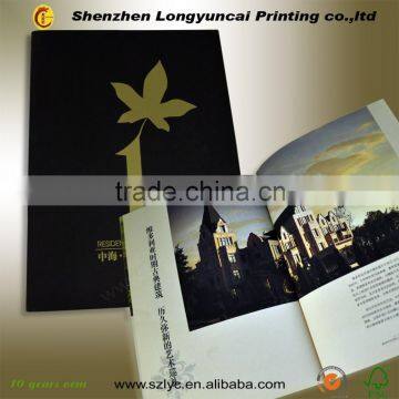 Black card paper hot stamping real promotion brochure, advertisement brochure manufacture in Shenzhen