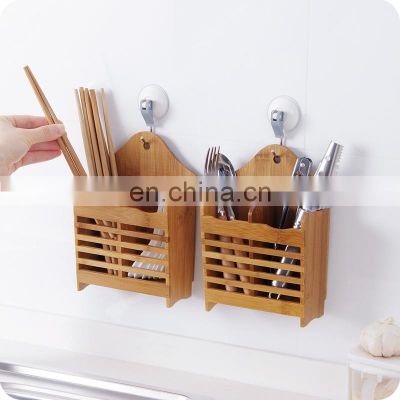 Eco-friendly Wooden Bamboo Knives Forks Soons And Chopsticks Bucket Tableware Storage Partition Tube Round Storage Bucket