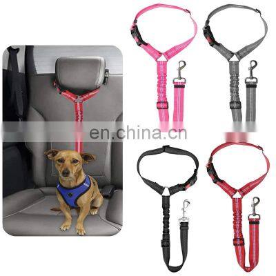 Dog Seat Belt Adjustable Durable Car Seat Belt Reflective Elastic Nylon Bungee Connect Dog Harness in Vehicle Travel Strap Leads photo-2