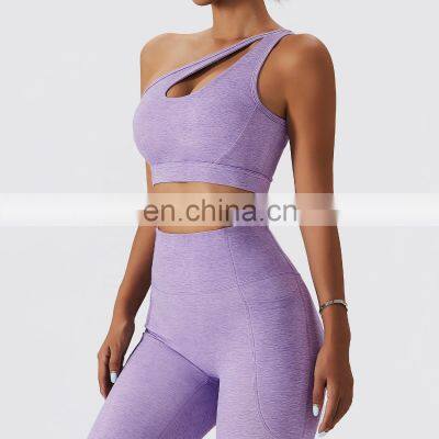 Sexy Hollow One Shoulder Printed Yoga Bras Women Custom Logo Backless Sports Tube Tops
