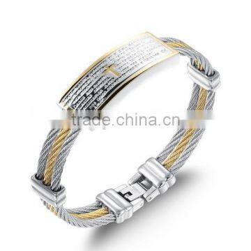 Titanium steel bracelet wholesale man Three ring steel wire woven hemp rope bracelet Gold plated Spanish bible