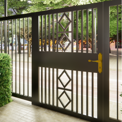 Wrought Iron Garden Fence Panels with Decorative Designs, Durable Metal Security Gates for Outdoor Yard Fencing