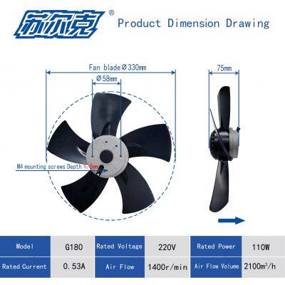 Высокопроизводительный аксиальный вентилятор размером 330 мм для промышленных систем охлаждения 230В 400В Производитель ODM/Obm