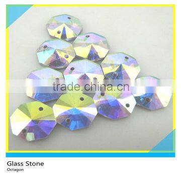 Sew on Octagon AB Crystal Glass Stone Pointface 2 Holes for Clothes Decoration