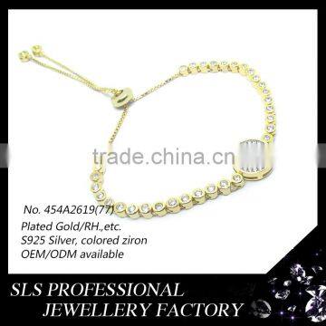 2015 Latest special design yellow gold plated 925 silver CZ paving setting cheap cross inside bracelets for American market