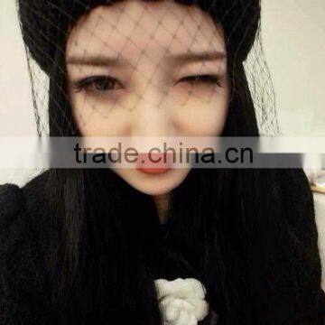 Hot Selling Lace Cover Tied Plain Acrylic Knitting Fashion Ladies Beanie Hat