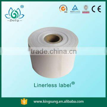 Linerless label for supermarket in rolls