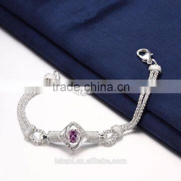 Fashion 925 Silver Plated Circle Thin Chain Bracelets With Crystal