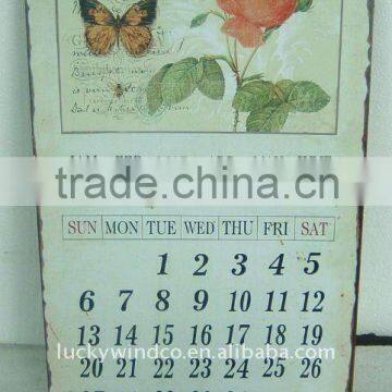 metal tin antique shabby wall art rose and butterfly calendar