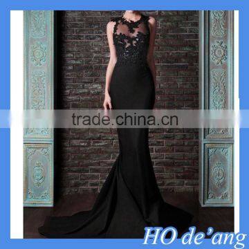 HOGIFT The new long section fishtail dress,trailing Slim sexy black dress,embroidered halter photography wedding dress