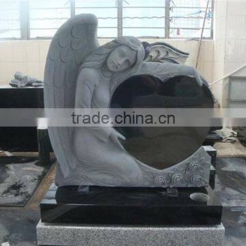 European style angel heart shaped granite headstone