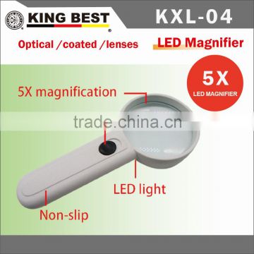 KING BEST 5X led light gifts light magnifier large glass magnifier lens Non-slip grip illuminated magnifier