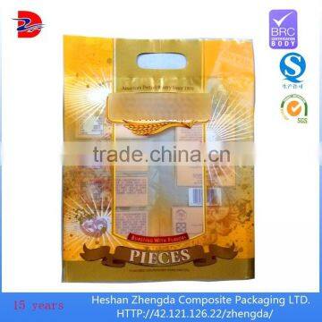 KPET plastic bread food packaging lap seal bag printed with handhold