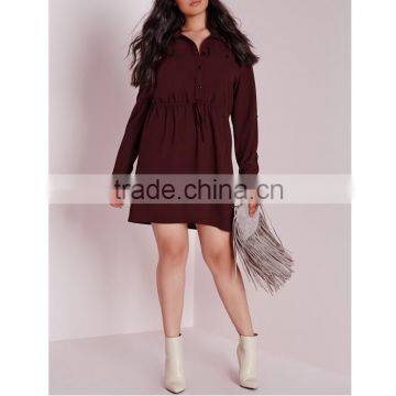 plus size drawstring waist shirt casual dress burgundy