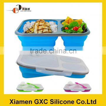 wholesale personalized Eco folding silicone 3-compartment lunch box for adult