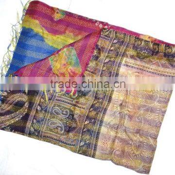 All Over Hand Stiched Indian Silk Kantha Scarves photo-5