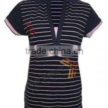 Custom new style yarn dye strips polo shirt for ladies hot sale in trend