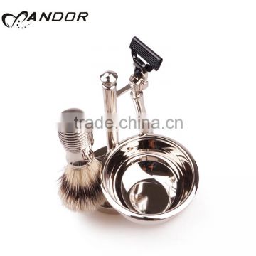 Men needs pure silver beard hair shaving brush set