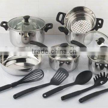 16pcs set stainless steel excellent houseware cookware products for plastic handle