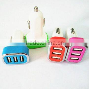 triple usb car charger output 2.1 A new car charger USB Output 3port for table smartphone