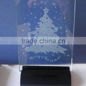 Engraved decorative crystals block with LED light base, plastic light holder with slot