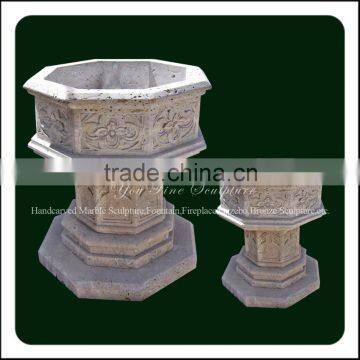 Outdoor Decorative Natural Yellow Travertine Flower Pot