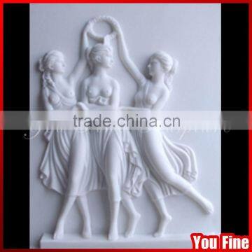 White Marble Three Nude Girls Modern Wall Relief Decoration