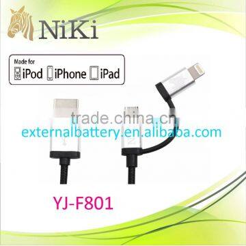 fabric cable 2 in 1 USB cable with MFi certificate