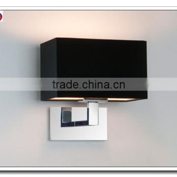 black fabric single wall lamp with metal chrome base