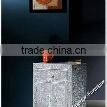 Mother of Pearl Inlay One Drawer Two Door Bedside Table